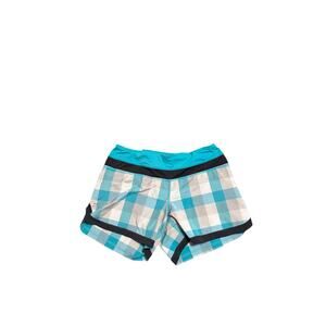 Lululemon Run Speed Short Checkmate Lagoon Turquoise Gingham Size 4